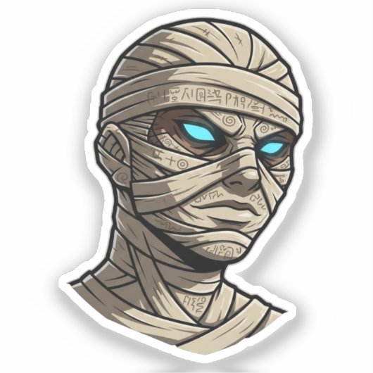 Ancient Mummy Head - Glowing Blue Eyes Vector Art シール (正面)