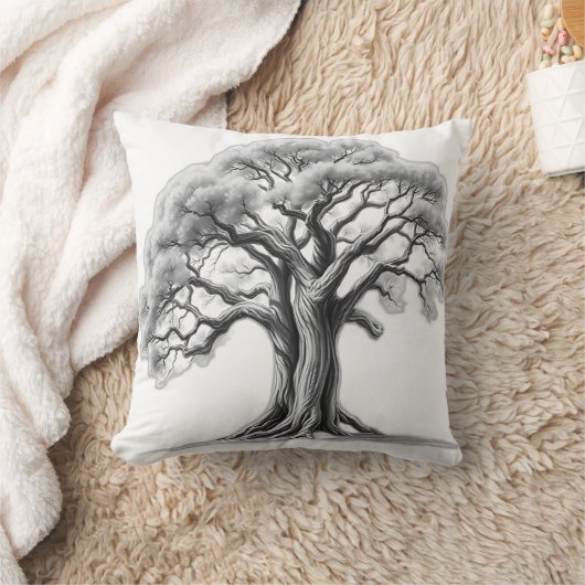 Ancient Oak Tree Charcoal Sketch クッション (ブランケット)