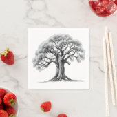 Ancient Oak Tree Charcoal Sketch スタンダードカクテルナプキン (インサイチュ)