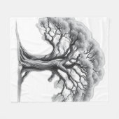 Ancient Oak Tree Charcoal Sketch フリースブランケット (正面(横))