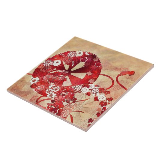 Ancient Orietal Fan & Flowers Tile タイル (側面)