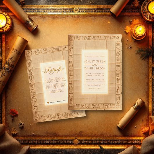 Ancient Papyrus Gold Hieroglyphs Egyptian Wedding 招待状