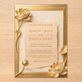 Ancient Papyrus Luxury Gold Lotus Egyptian Wedding アクリル招待状 (正面)