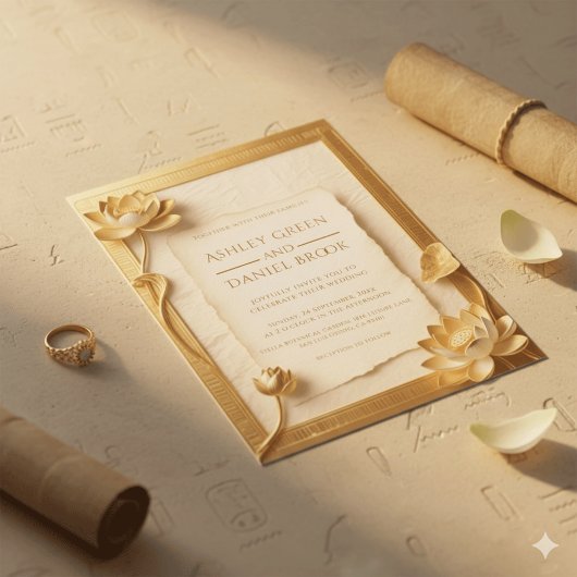 Ancient Papyrus Luxury Gold Lotus Egyptian Wedding 招待状