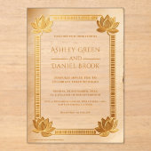 Ancient Papyrus Royal Gold Lotus Egyptian Wedding アクリル招待状 (正面)
