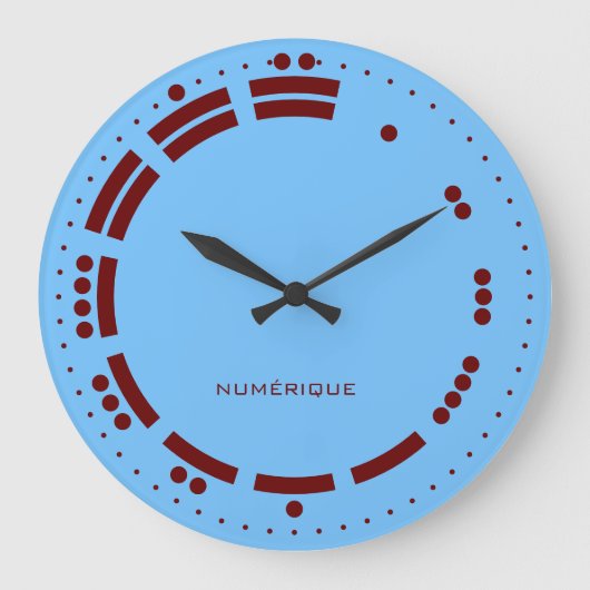 Ancient Red Blue Mayan Numerals Minimalist Art ラージ壁時計 (正面)