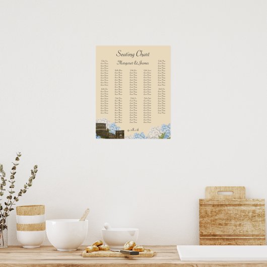 Ancient Rome Blue Hydrangea Seating Chart ポスター (キッチン)