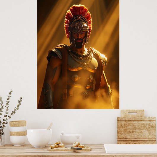 Ancient Spartan Warrior in Golden Sunlight ポスター (キッチン)