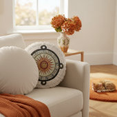 Ancient Sun Face Aztec Calendar Art Round Pillow ラウンドクッション
