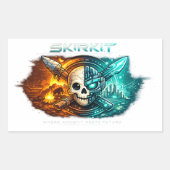 Ancient vs Future Cyber Skull Sticker | Tribal Fir 長方形シール (正面)