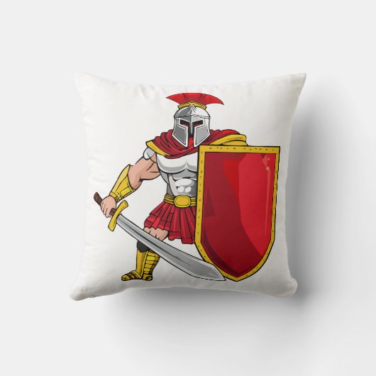 Ancient warrior with sword and shield in helmet an クッション (裏面)