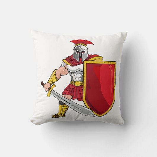 Ancient warrior with sword and shield in helmet an クッション (正面)