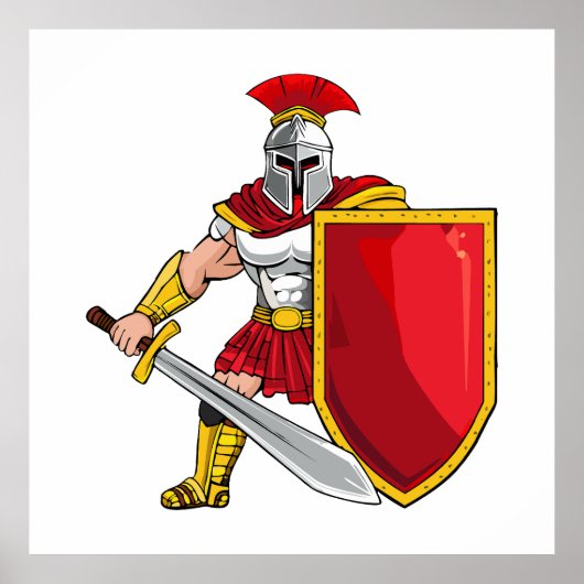 Ancient warrior with sword and shield in helmet an ポスター (正面)