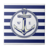 Ancre nautique Bleu marine Rayures タイル (正面)