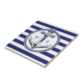 Ancre nautique Bleu marine Rayures タイル (側面)