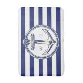 Ancre nautique Bleu marine Rayures バスマット (正面縦)