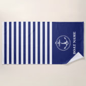 Ancre nautique Bleu marine Rayures ビーチタオル (正面)