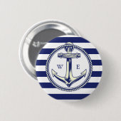 Ancre nautique Bleu marine Rayures 缶バッジ (正面&裏面)