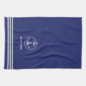 Ancre nautique Nom du bateau Bleu marine キッチンタオル (横)