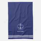 Ancre nautique Nom du bateau Bleu marine キッチンタオル (縦)