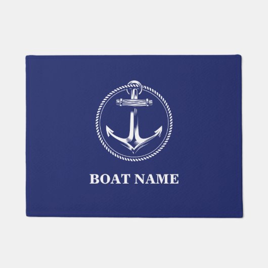 Ancre nautique Nom du bateau Bleu marine ドアマット (正面)