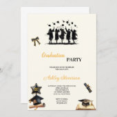 ANDモダン金ゴールドエレガント・黒人卒業党 招待状 (正面/裏面)