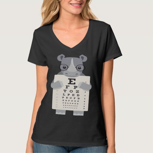 and Cute Rhino with Glasses holding an Eye Chart Tシャツ (正面)