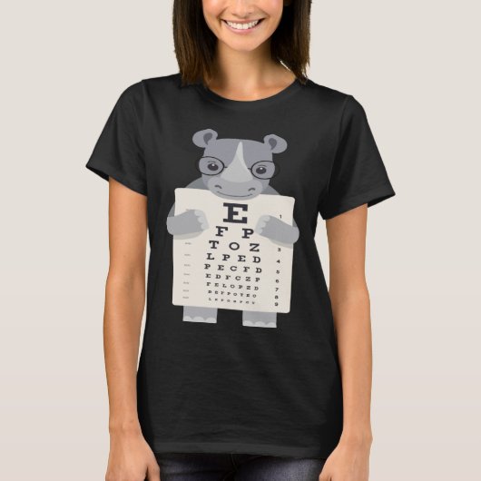 and Cute Rhino with Glasses holding an Eye Chart Tシャツ (正面)