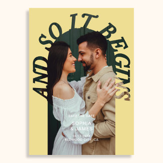 And So It Begins Arch Photo Citrus Wedding セーブザデート