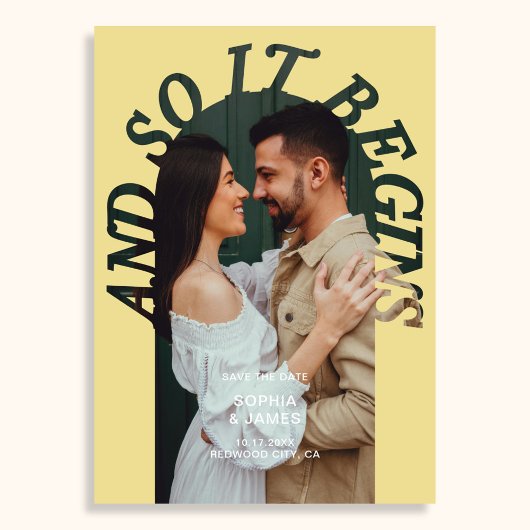 And So It Begins Arch Photo Citrus Wedding セーブザデート