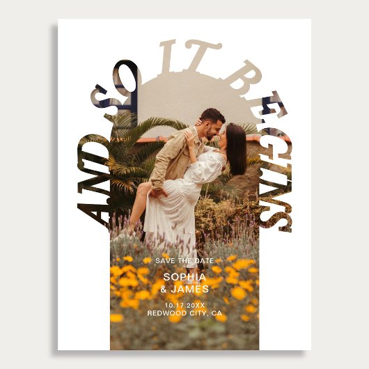 And So It Begins Arch Photo Wedding Save The Date 案内ポストカード