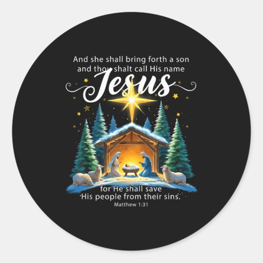 And Thou Shalt Call His Name Jesus Nativity Christ ラウンドシール (正面)