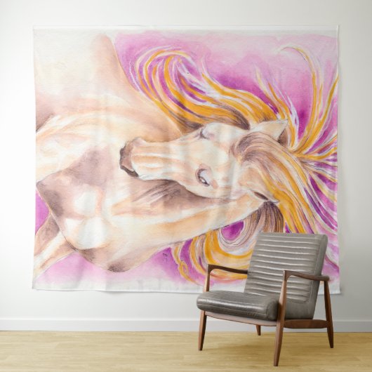 Andalusian馬の紫色のすみれ色の水彩画の芸術 タペストリー (インサイチュ(横))