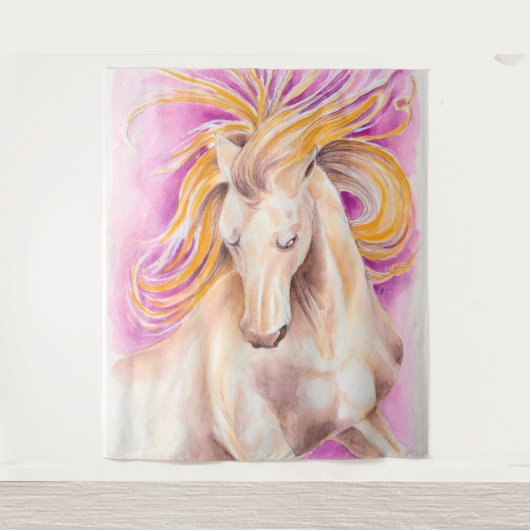 Andalusian馬の紫色のすみれ色の水彩画の芸術 タペストリー (正面)