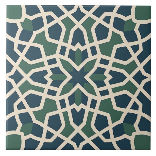 Andalusian Maze: Green & Blue Geometry Tile タイル (正面)