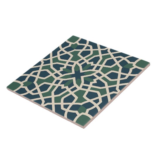 Andalusian Maze: Green & Blue Geometry Tile タイル (側面)