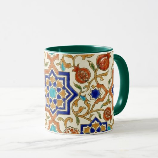 Andalusian Pomegranate & Blue Star Geometric Tile マグカップ (正面右)
