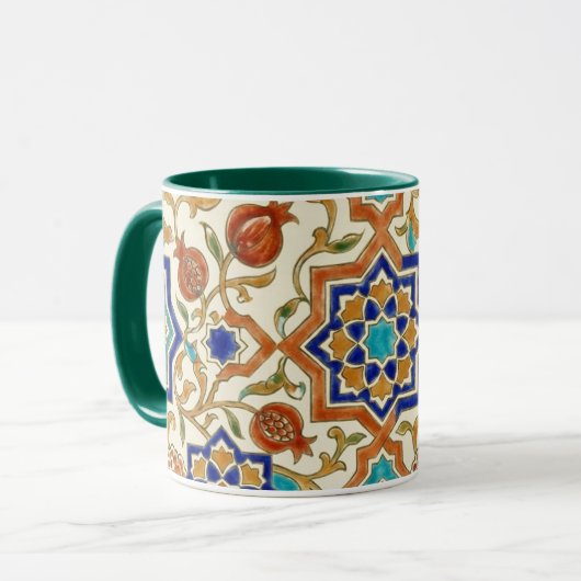 Andalusian Pomegranate & Blue Star Geometric Tile  マグカップ (正面左)