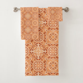 Andalusian Star Pattern in Peach and Terracotta バスタオルセット