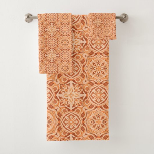 Andalusian Star Pattern in Peach and Terracotta バスタオルセット (インサイチュ)