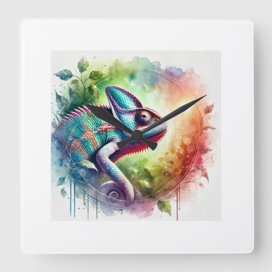 Andean Chameleon 280824AREF145 - Watercolor スクエア壁時計 (正面)