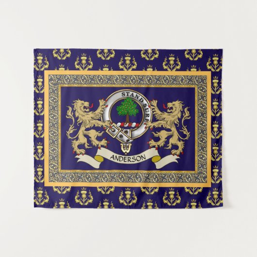 Anderson Clan Badge Personalized Blue タペストリー (正面(横))