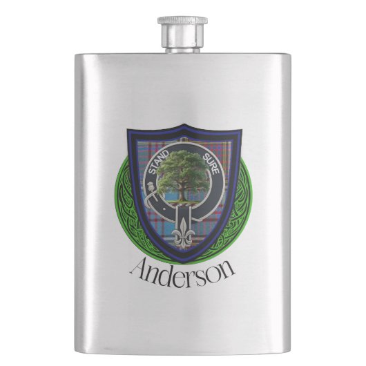 Anderson Scottish Clan Tartan and Crest フラスク (正面)