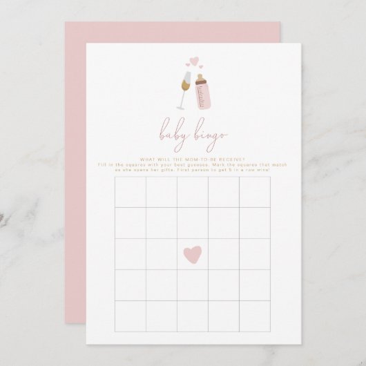 ANDIピンクポップピンのボトルベビーシャワービンゴゲーム 招待状 (正面/裏面)