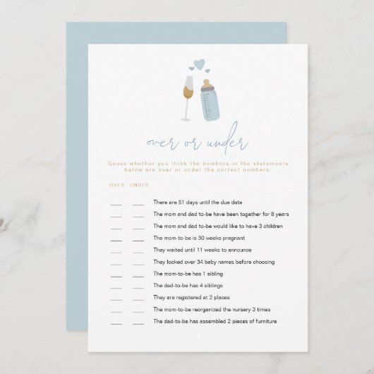 ANDIブルーポップピンのボトルのベビーゲーム 招待状 (正面/裏面)