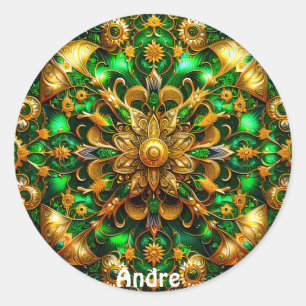 ANDRE ~光沢のある緑と金ゴールドクリスマス~ ラウンドシール