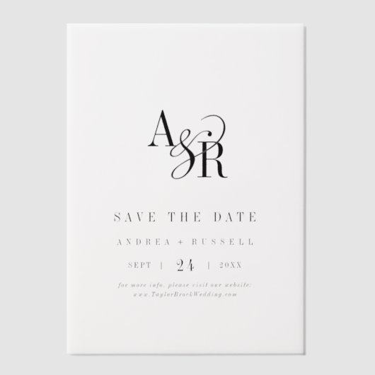 ANDREAシンプルモダン結婚式日付の保存 ベラム紙招待状 (正面)