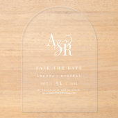 ANDREAホワイトアーモダンチウェディング日付を保存 アクリル招待状 (正面)