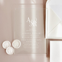 ANDREAホワイトミニマモダンリストクラシックの結婚 アクリル招待状