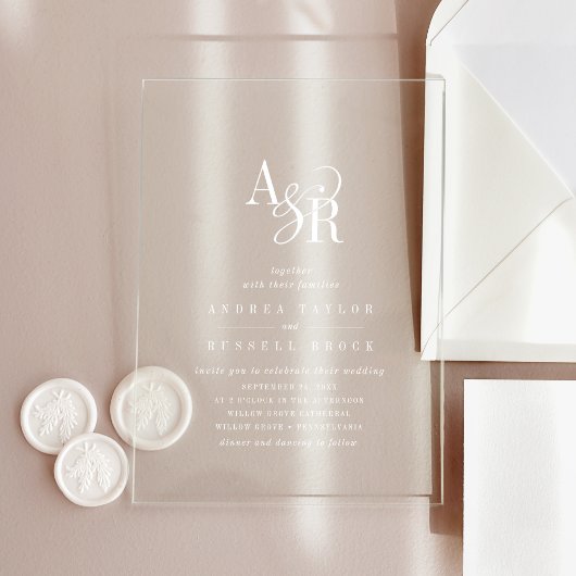 ANDREAホワイトミニマモダンリストクラシックの結婚 アクリル招待状